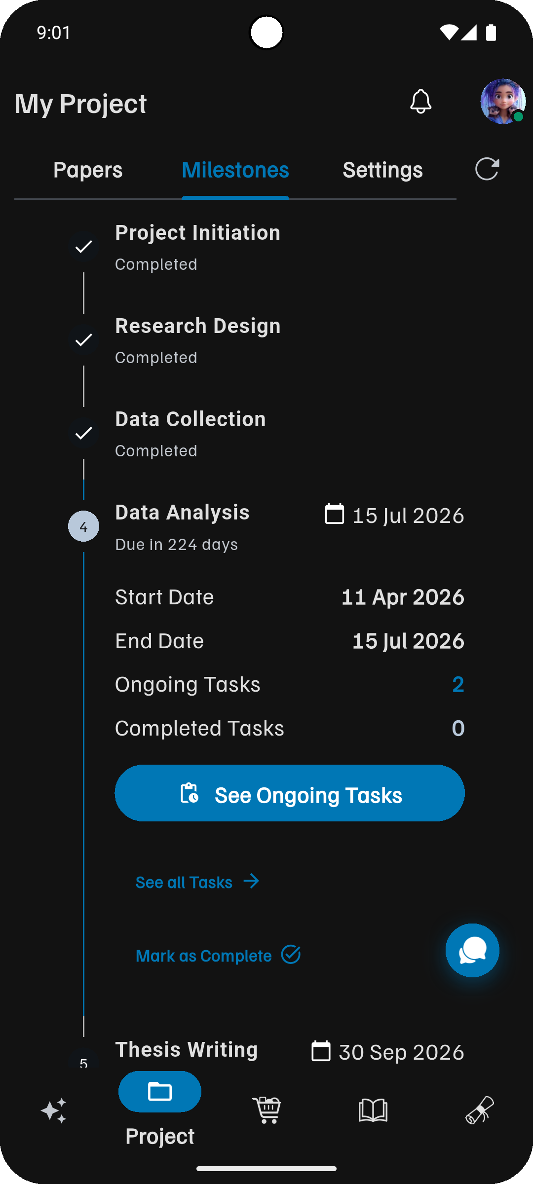 ResearchHand project management